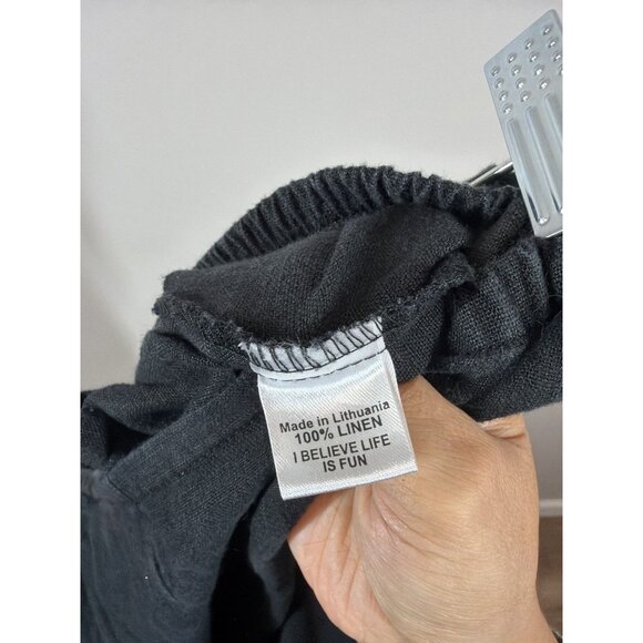 FLAX Black 100% Linen Pants Size Medium Lightweight Comfort Pull On Pockets - Picture 3 of 9